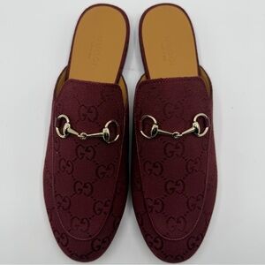 NEW NWT Gucci GG Logo Canvas Monogram Horse Bit Princetown Loafer Mules EU 38